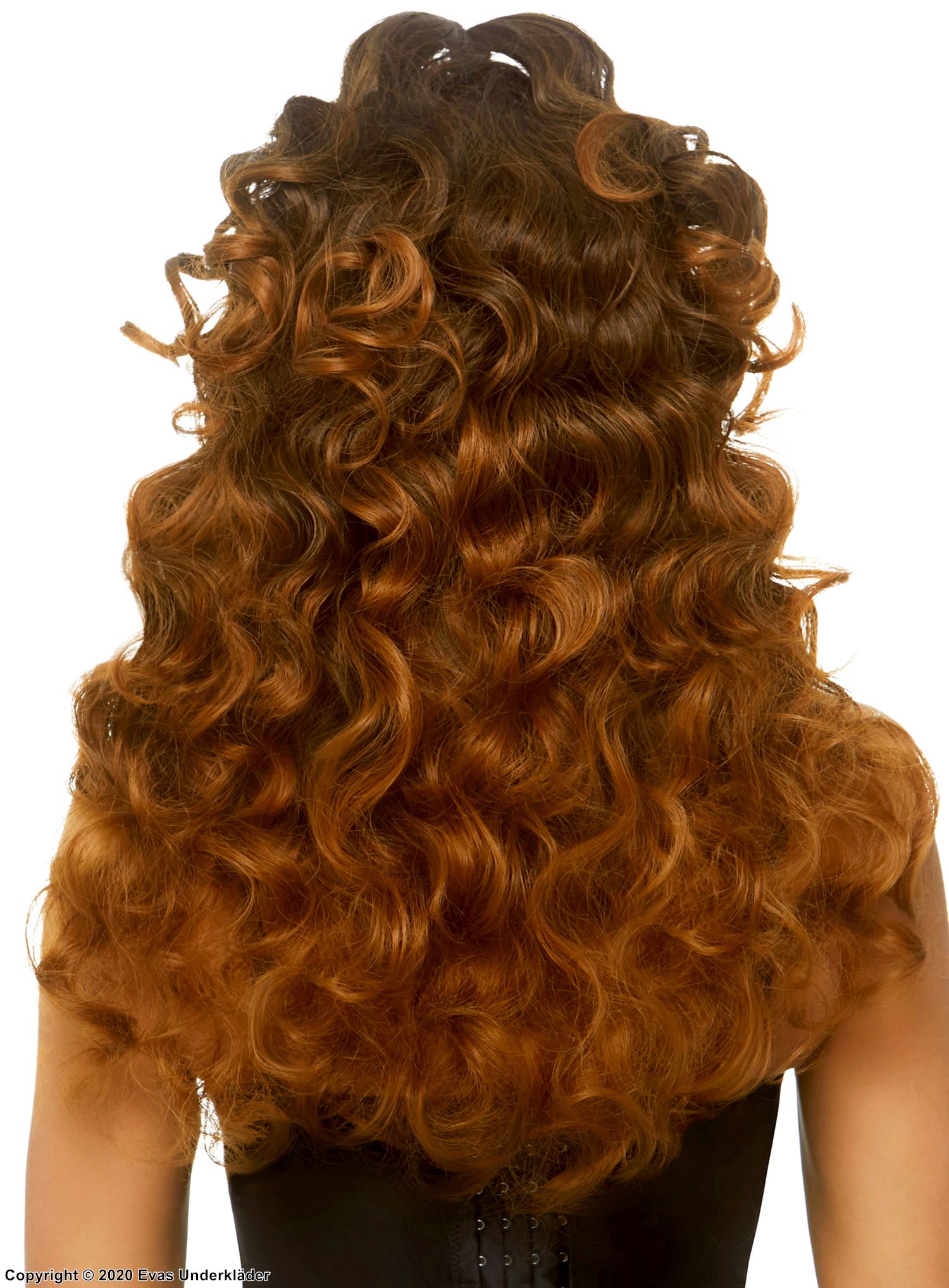 Long wig, bangs, curls, half-up half-down